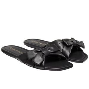 Stuart Weitzman Sofia Slide Size 7B Black Leather Open Square Toe Low Heel